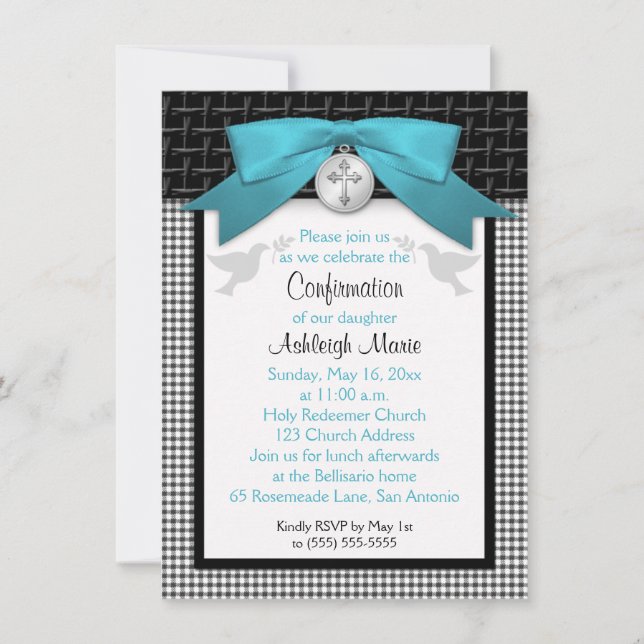 PRINTED BOW Teal First Holy Confirmation Invite (Front)