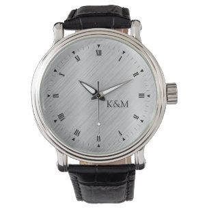 Printed Brushed Aluminum with Initials Watch