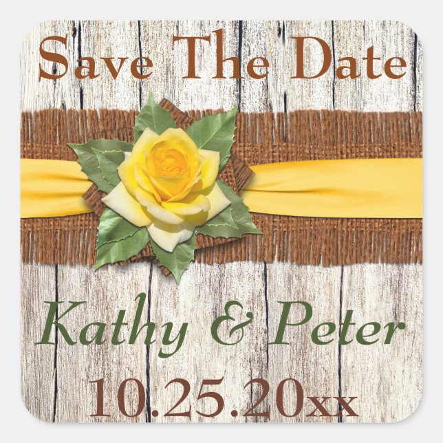 PRINTED Burlap/Ribbon/Rose Save Date 1.5" Sticker (Front)