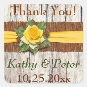 PRINTED Burlap/Ribbon/Rose Thank You 1.5" Sticker