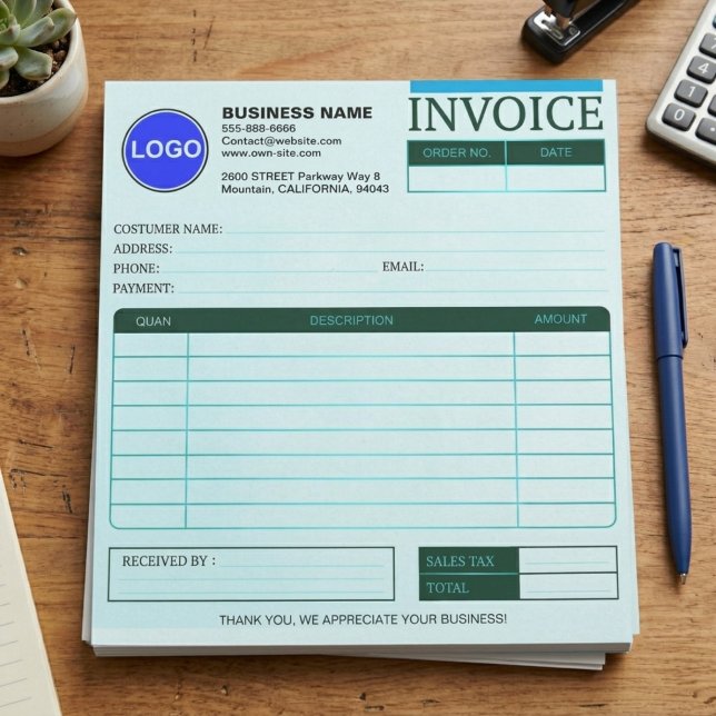 Printed Business Sales Order Invoice Forms | Logo  Notepad (simple cash receipt template)