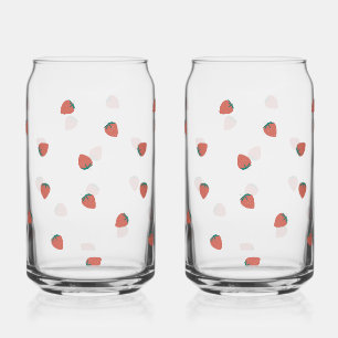 Printed Can Glass strawberry pattern, Set of 2
