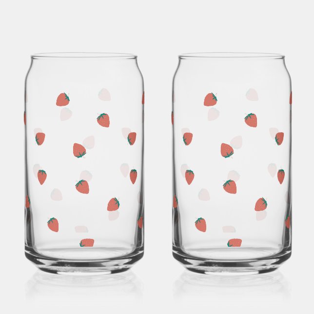 Printed Can Glass strawberry pattern, Set of 2 (Front)
