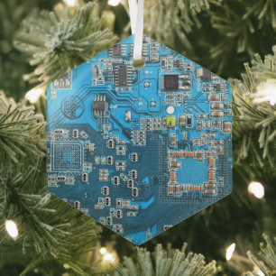 Printed Circuit Assembly PCB Blue Circuit Board Glass Ornament
