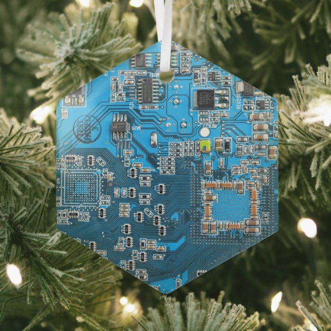 Printed Circuit Assembly PCB Blue Circuit Board Glass Ornament (Insitu)