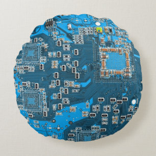 Printed Circuit Assembly PCB Blue Circuit Board Round Pillow