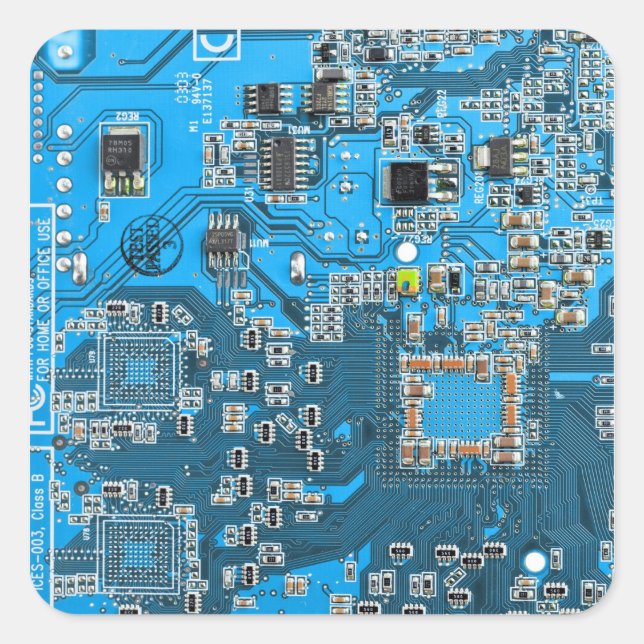 Printed Circuit Assembly PCB Blue Circuit Board Square Sticker (Front)