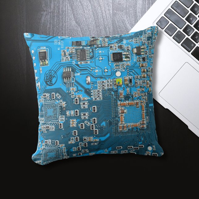 Printed Circuit Assembly PCB Blue Circuit Board Throw Pillow (Creator Uploaded)