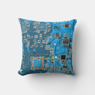Printed Circuit Assembly PCB Blue Circuit Board Throw Pillow