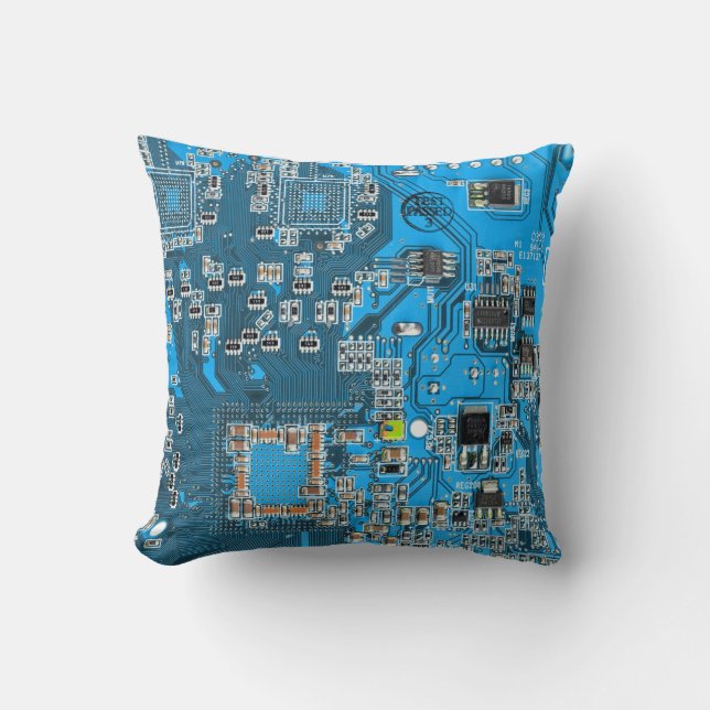 Printed Circuit Assembly PCB Blue Circuit Board Throw Pillow (Front)