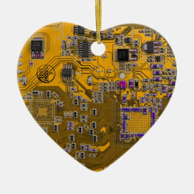 Printed Circuit Assembly PCB Circuit Board Orange Ceramic Ornament (Front)