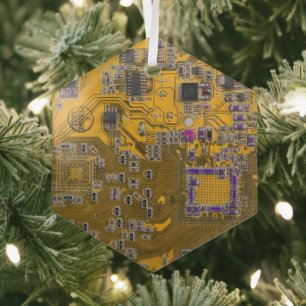 Printed Circuit Assembly PCB Circuit Board Orange Glass Ornament