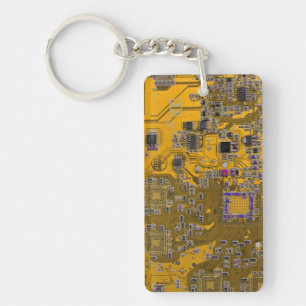 Printed Circuit Assembly PCB Circuit Board Orange Keychain