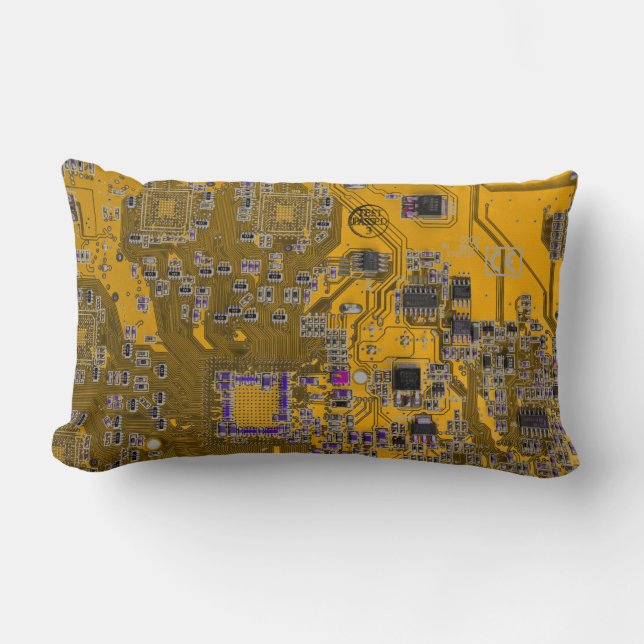 Printed Circuit Assembly PCB Circuit Board Orange Lumbar Pillow (Front)