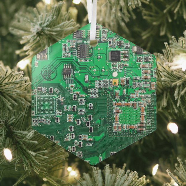 Printed Circuit Assembly PCB Green Circuit Board Glass Ornament (Insitu)