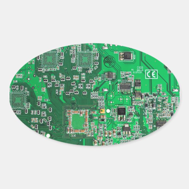 Printed Circuit Assembly PCB Green Circuit Board Oval Sticker (Front)