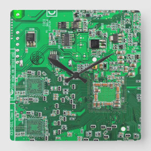 Printed Circuit Assembly PCB Green Circuit Board Square Wall Clock