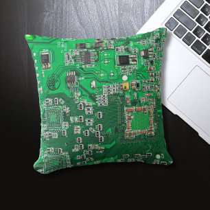 Printed Circuit Assembly PCB Green Circuit Board Throw Pillow