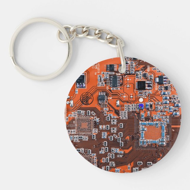 Printed Circuit Assembly PCB Orange Circuit Board Keychain (Front)