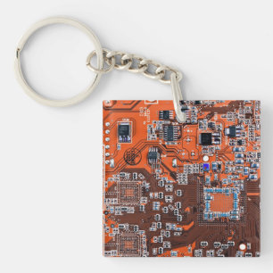Printed Circuit Assembly PCB Orange Circuit Board Keychain