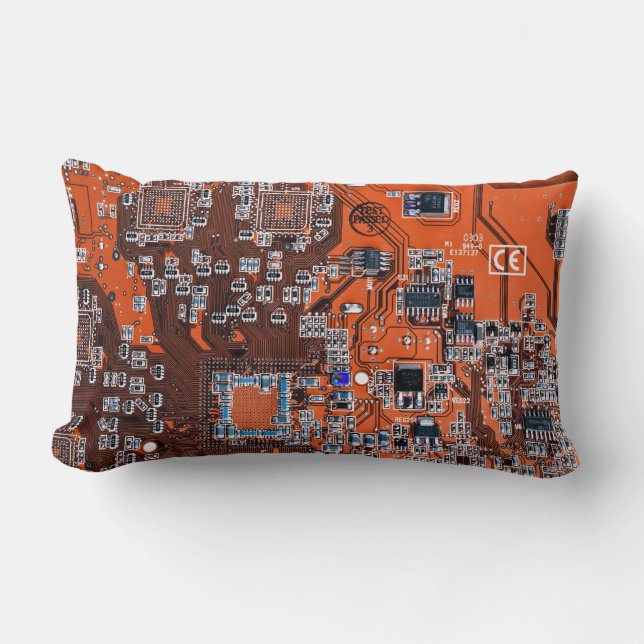 Printed Circuit Assembly PCB Orange Circuit Board Lumbar Pillow (Front)