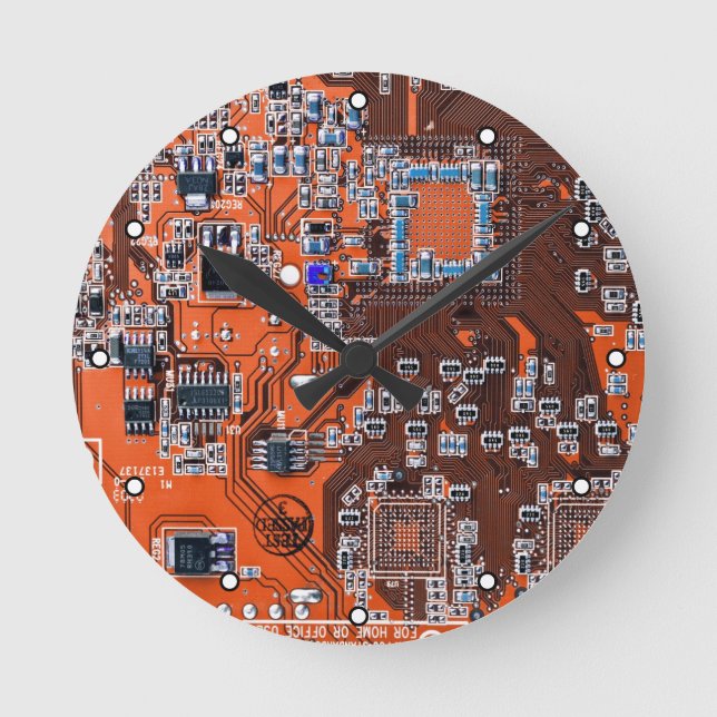 Printed Circuit Assembly PCB Orange Circuit Board Round Clock (Front)