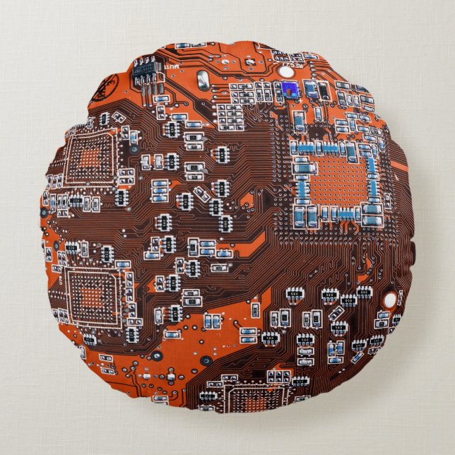 Printed Circuit Assembly PCB Orange Circuit Board Round Pillow (Front)