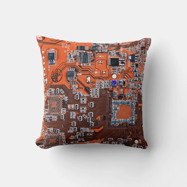 Printed Circuit Assembly PCB Orange Circuit Board Throw Pillow (Front)