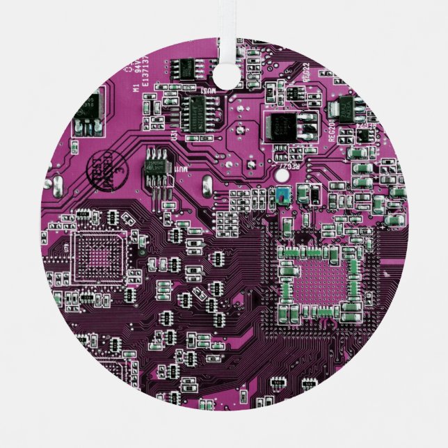 Printed Circuit Assembly PCB Purple Circuit Board Metal Ornament (Front)