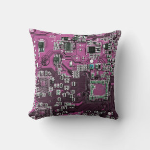 Printed Circuit Assembly PCB Purple Circuit Board Throw Pillow