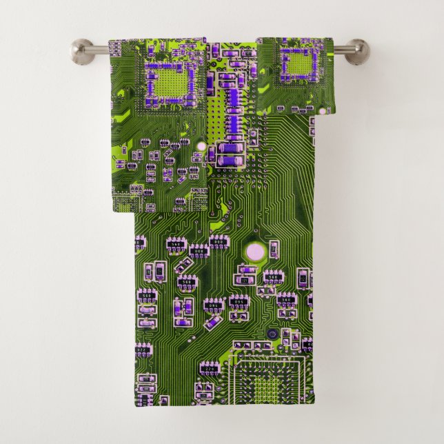 Printed Circuit Assembly PCB Yellow Circuit Board Bath Towel Set (Insitu)