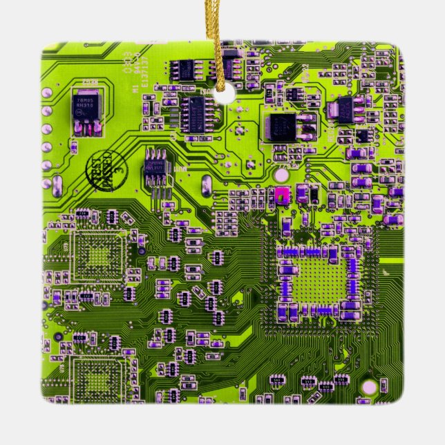 Printed Circuit Assembly PCB Yellow Circuit Board Ceramic Ornament (Front)