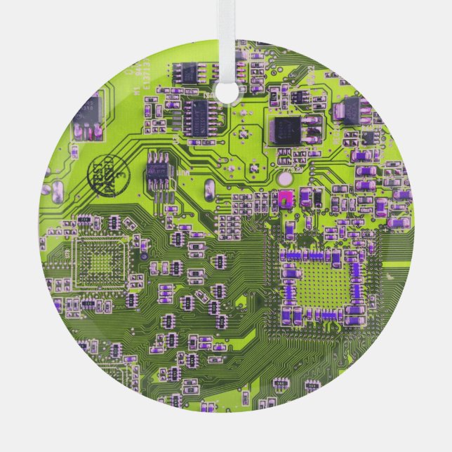 Printed Circuit Assembly PCB Yellow Circuit Board Glass Ornament (Front)