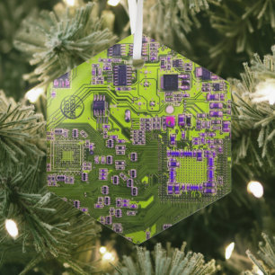 Printed Circuit Assembly PCB Yellow Circuit Board Glass Ornament
