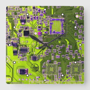 Printed Circuit Assembly PCB Yellow Circuit Board Square Wall Clock