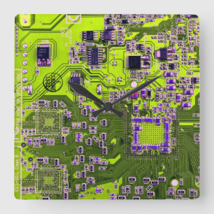 Printed Circuit Assembly PCB Yellow Circuit Board Square Wall Clock