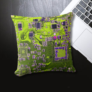 Printed Circuit Assembly PCB Yellow Circuit Board Throw Pillow
