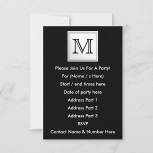 Printed Custom Monogram. Black and Pale Grey. Invitation