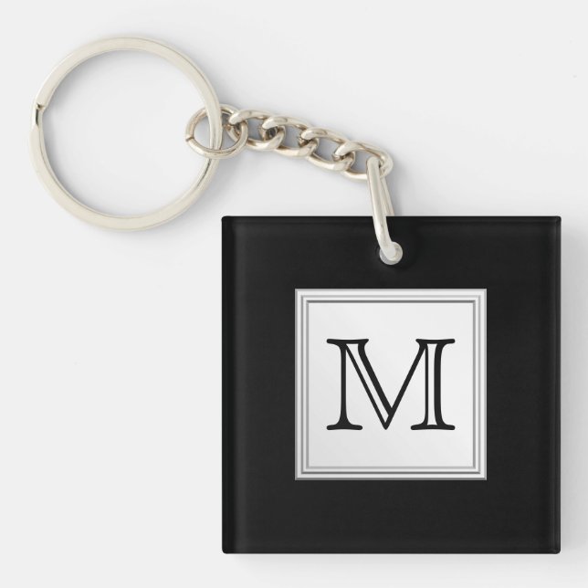 Printed Custom Monogram. Black and Pale Grey. Keychain (Front)