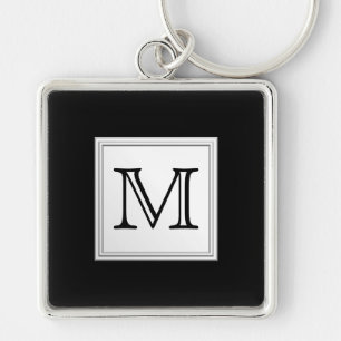 Printed Custom Monogram. Black and Pale Grey. Keychain