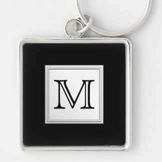 Printed Custom Monogram. Black and Pale Grey. Keychain