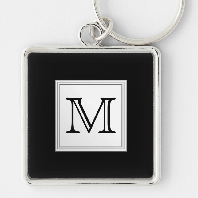 Printed Custom Monogram. Black and Pale Grey. Keychain (Front)