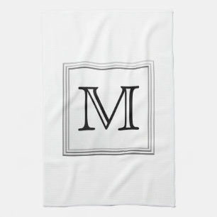 Printed Custom Monogram. Black and White. Kitchen Towel