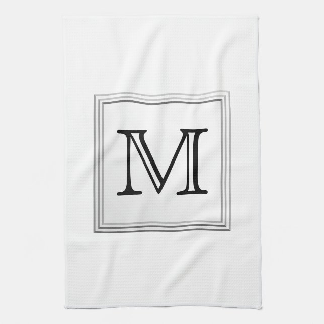 Printed Custom Monogram. Black and White. Kitchen Towel (Vertical)