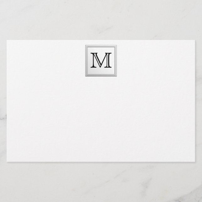 Printed Custom Monogram. Black and White. Stationery (Front)