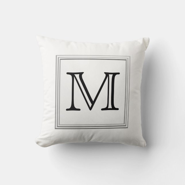 Printed Custom Monogram. Black and White. Throw Pillow (Front)