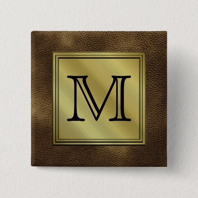Printed Custom Monogram Image. Brown. 2 Inch Square Button (Front)