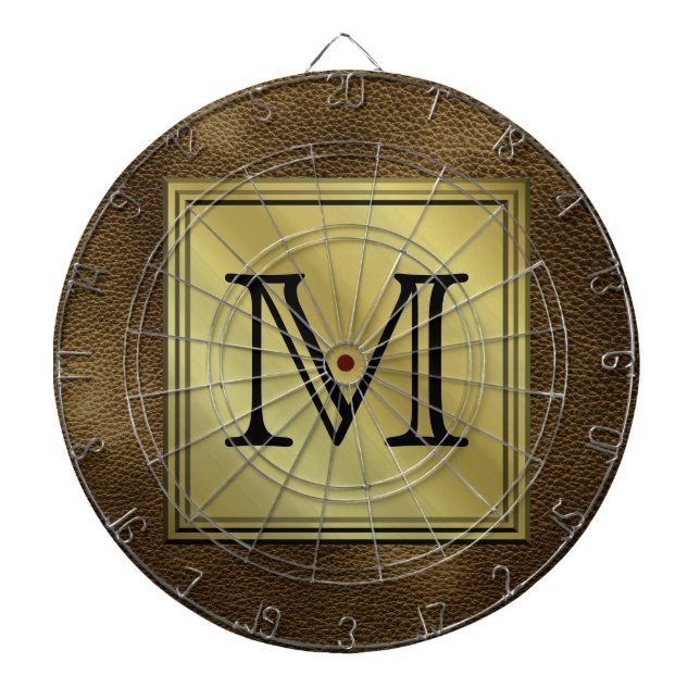 Printed Custom Monogram Image. Brown. Dartboard (Front)