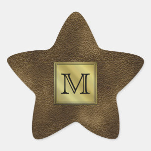 Printed Custom Monogram Image. Brown. Star Sticker