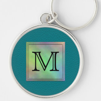 Printed Custom Monogram Image on Teal Pattern. Keychain